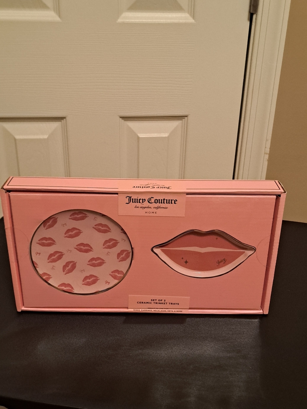 Juicy Couture Pink Lip-Print Ceramic Trinket Set NIB